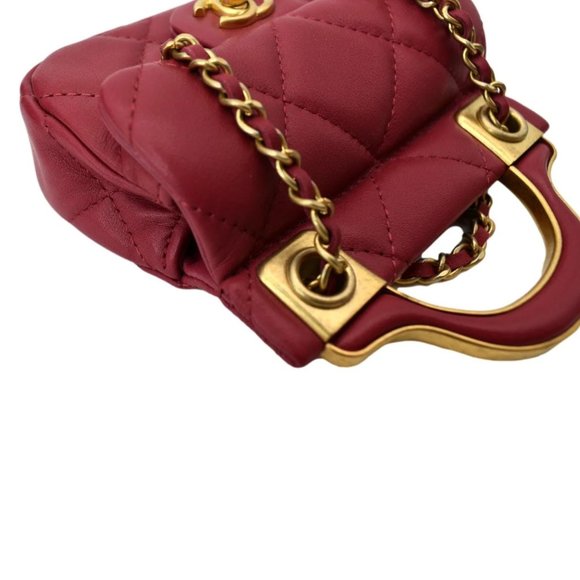 CHANEL Top Handle Flap Card Holder Quilted Leather Chain Shoulder Bag Red - Picture 6 of 14